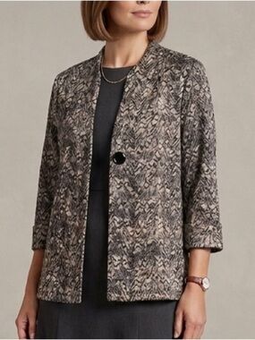 Ali Miles Jacket Size XL Petite  Black Gold Lace One Button Wave Pattern Formal
